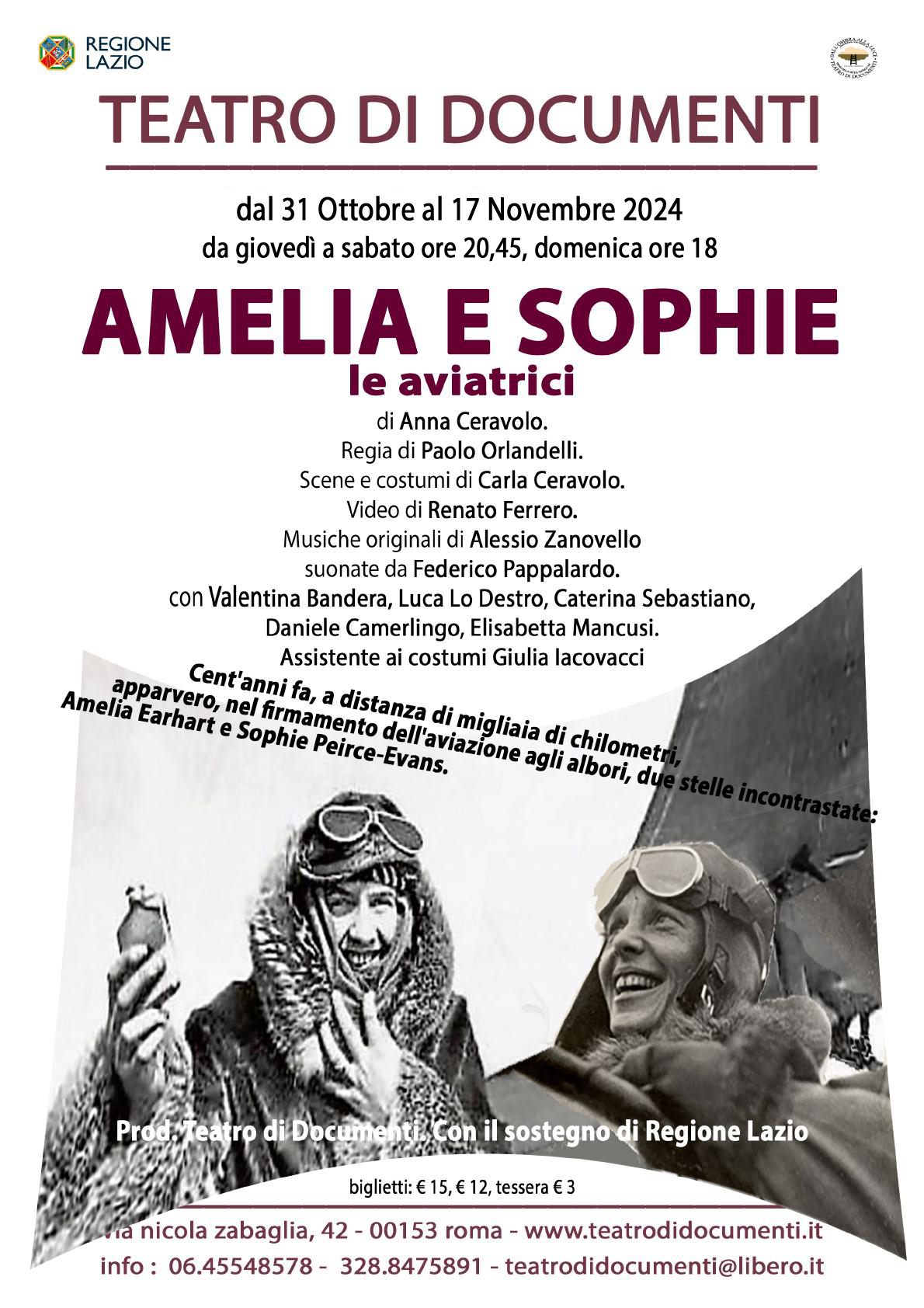 “Amelia e Sophie” di Anna Ceravolo: in scena al Teatro Di Documenti dal 31 ottobre al 17 novembre