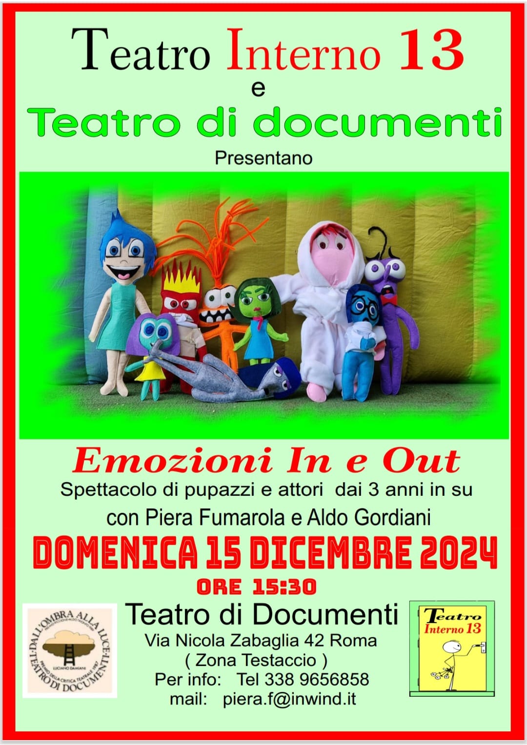 “Emozioni In e Out” con Piera Fumarola e Aldo Gordiani al Teatro di Documenti il 15 dicembre